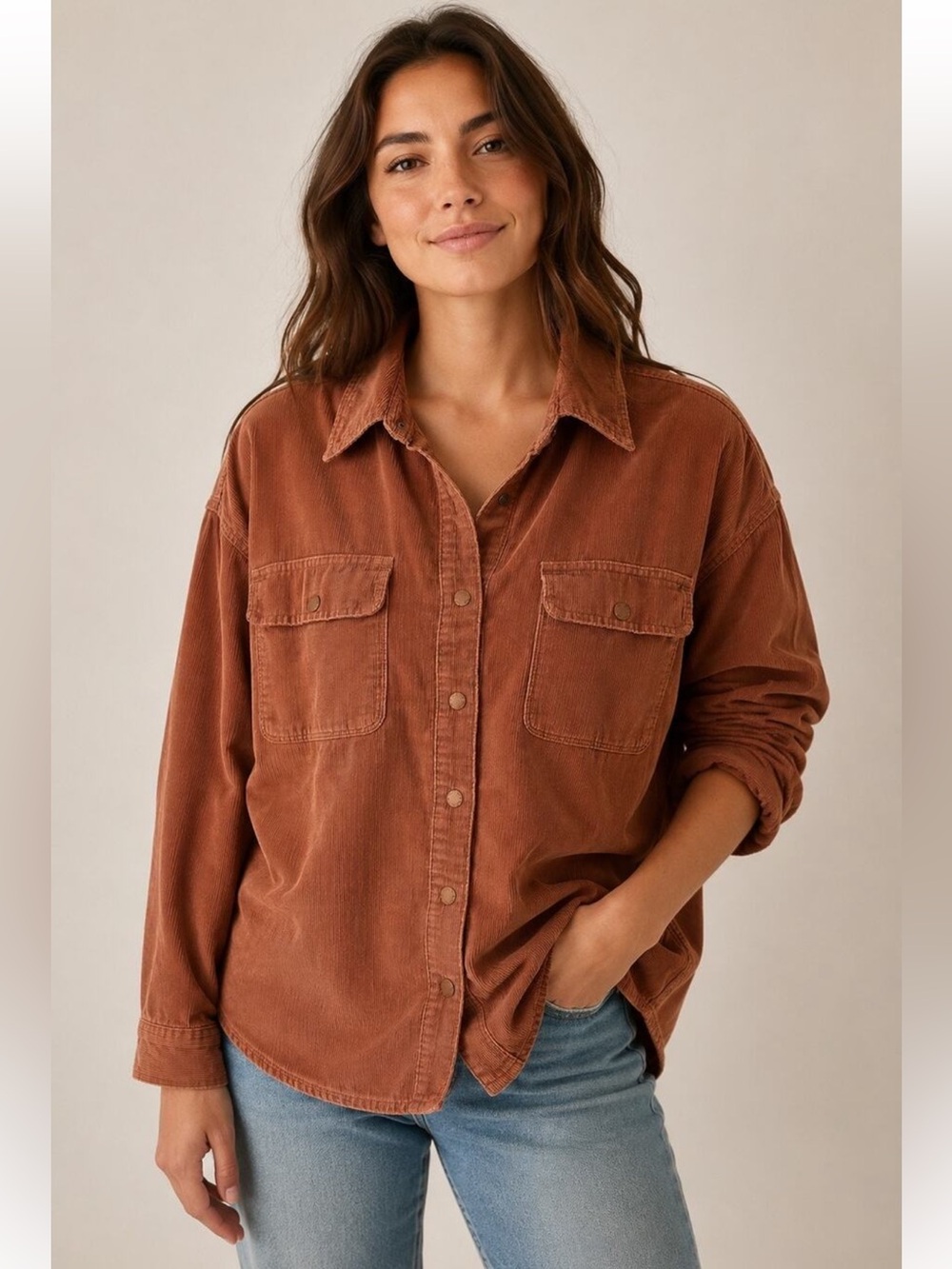Offline by Aerie Womens Corduroy Shirt Jacket Rust Brown Oversized Shacket M